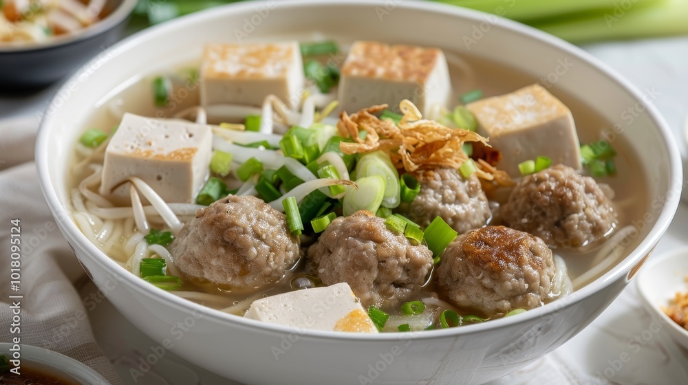 Vietnamese Soup with Meatballs, Tofu, and Bean Sprouts Vietnamese Soup with Meatballs, Tofu, and Bean Sprouts