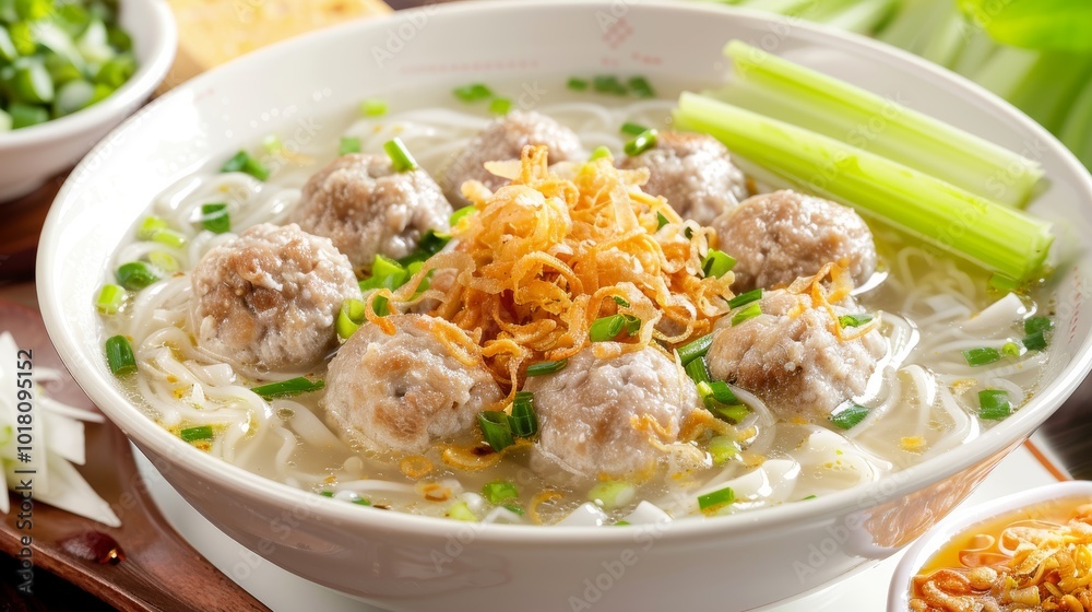 Vietnamese Meatball Noodle Soup with Crispy Onions Vietnamese Meatball Noodle Soup with Crispy Onions