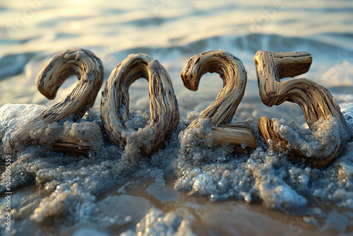 Driftwood Numbers on Beach photo