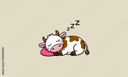 Cute cartoon cow peacefully sleeping with Zzz signs