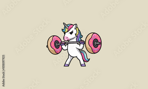Unicorn lifting donut shaped weights with determination