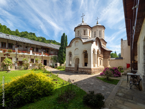 Inner courtyard of Arnota Monastery, Oltenia region, Romania photo