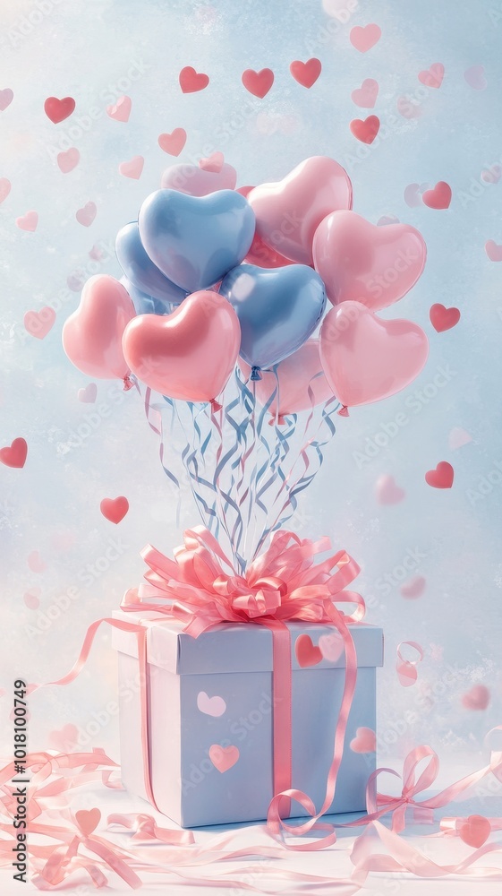 Open gift box full of decorative festive object with Heart balloons and ribbons,Valentine's Day,Holiday banner,web poster, flyer, stylish brochure, greeting card,sale online,Romantic background. Open gift box full of decorative festive object with Heart balloons and ribbons,Valentine's Day,Holiday banner,web poster, flyer, stylish brochure, greeting card,sale online,Romantic background.
