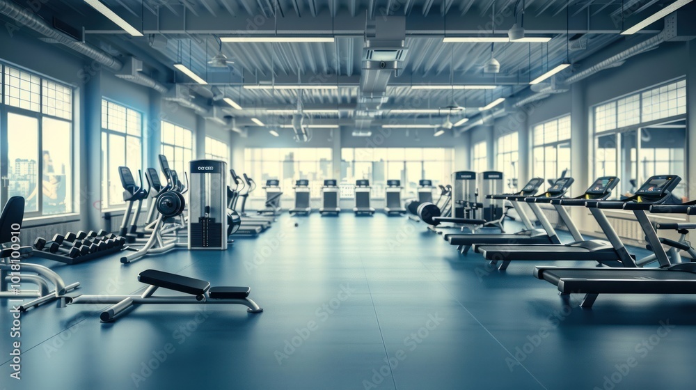 Fototapeta premium A modern fitness center with state-of-the-art equipment and spacious workout areas , wide background