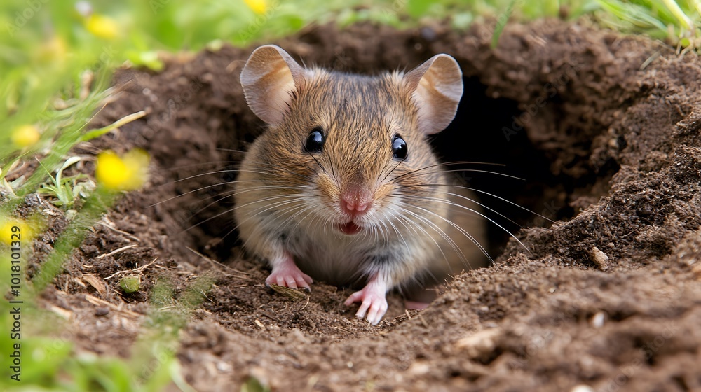 Close-up of an adorable wood mouse in its natural habitat Close-up of an adorable wood mouse in its natural habitat