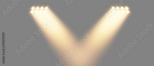 Spotlights for stage and presentations. Vector illustration.
Light sources, concert lighting, spotlights. Concert spotlight with ray-illuminated spotlights for web design.