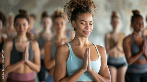 A group fitness class with an instructor providing personalized feedback and support , wide background