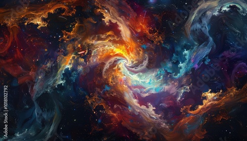 Abstract Cosmic Nebula with Swirling Colors and Star Dust