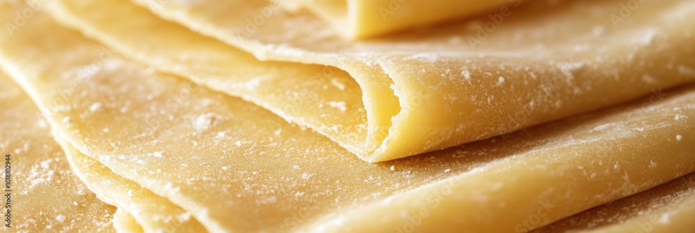 Fresh Pasta Dough Sheets, close-up view of smooth, thinly rolled pasta, showcasing texture and preparation for culinary creations Fresh Pasta Dough Sheets, close-up view of smooth, thinly rolled pasta, showcasing texture and preparation for culinary creations