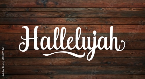 hallelujah lettering on wooden wall planks background