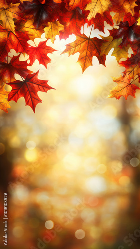 Blurred sunlight with autumn maple leaves