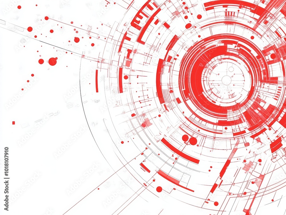2408 5.A white background with dynamic red circle lines interwoven in a complex pattern. The design gives a futuristic, almost robotic vibe, emphasizing connectivity and the digital future, making it 2408 5.A white background with dynamic red circle lines interwoven in a complex pattern. The design gives a futuristic, almost robotic vibe, emphasizing connectivity and the digital future, making it