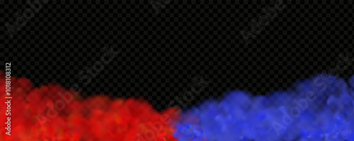 Red blue clouds effect. Cold and hot smoke texture. Abstract neon flame fog. Confrontation concept in sports boxing competition.
