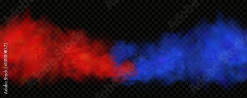 Red blue clouds effect. Cold and hot smoke texture. Abstract neon flame fog. Confrontation concept in sports boxing competition.