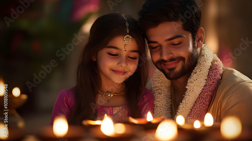A joyful celebration with a child and adult by candlelight.