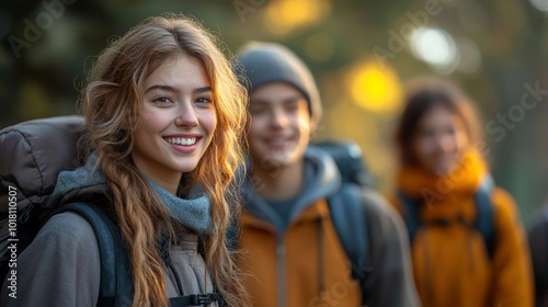 Group of Friends Laughing and Walking Together to School Early in the Morning