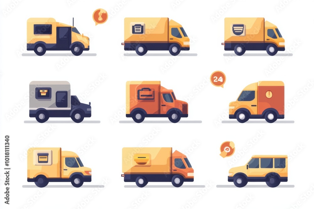 Delivery Truck icon set. Express delivery trucks icons. Fast shipping truck. Free delivery 24 hours. Logistic trucking sign