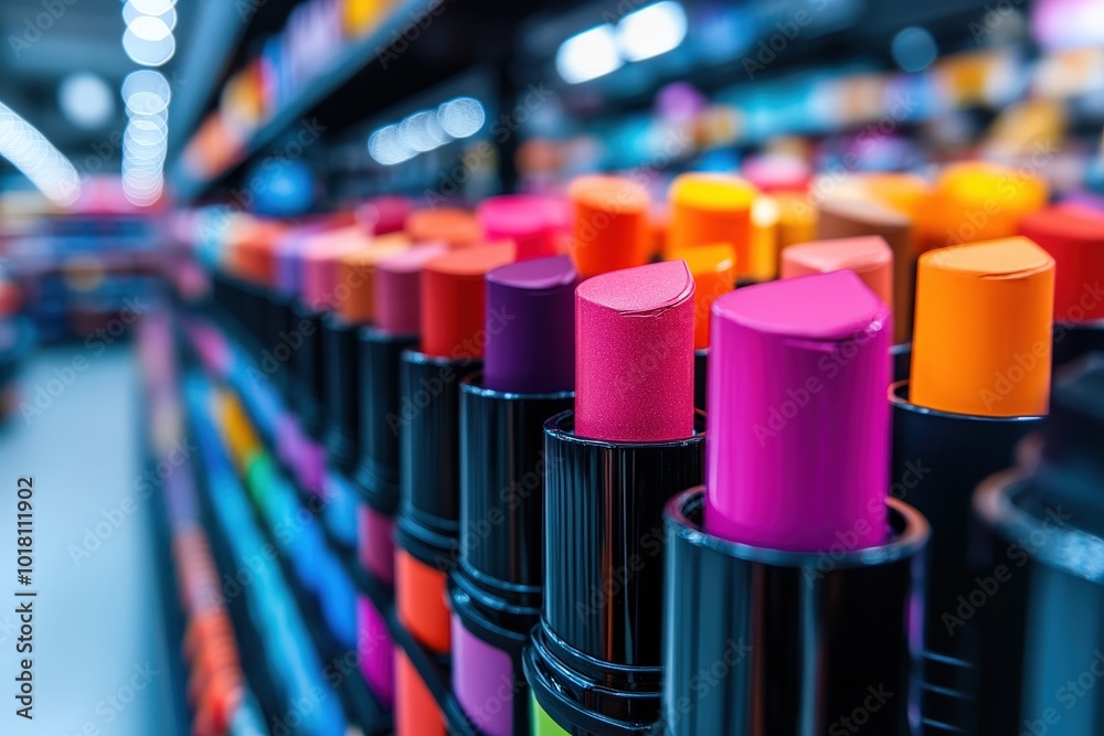 A neatly aligned row of lipsticks stands on a cosmetics store shelf, showcasing a variety of bright, attractive colors suitable for different preferences and personalities. A neatly aligned row of lipsticks stands on a cosmetics store shelf, showcasing a variety of bright, attractive colors suitable for different preferences and personalities.