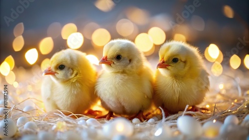 Yellow Chicks Hatching from Eggs in Low Light Photography