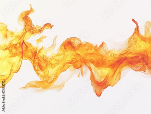 2408 82.A burst of dynamic fire flames with bright yellow cores and deep orange edges, isolated against a white background. The individual flames twist and curl, creating a dramatic, high-energy