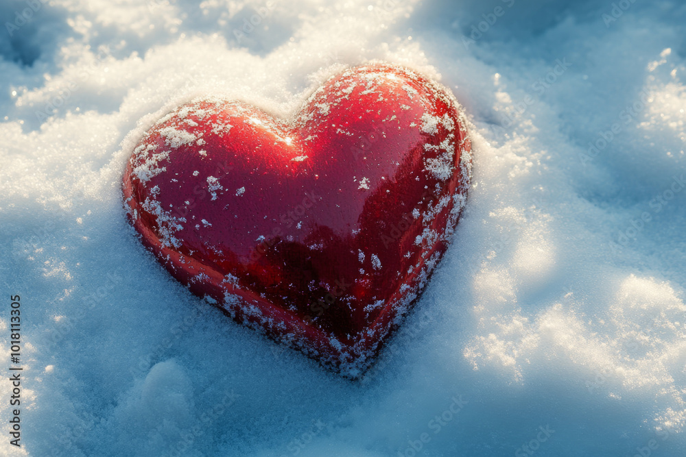 Fototapeta premium heart on snow texture, top view 