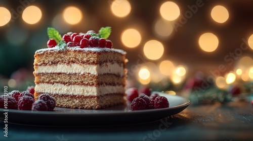 christmas cake with candles and decorations