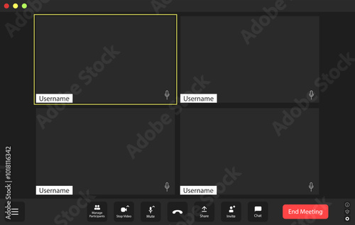 Virtual meeting platform interface displaying empty participant windows and controls for engagement in a remote collaboration setting