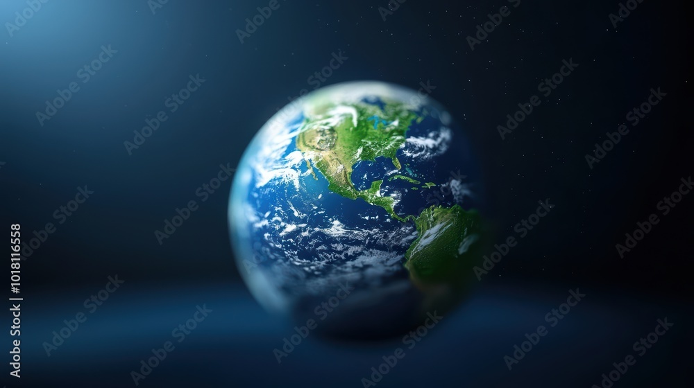 Earth in Space with Vibrant Blue Oceans and Green Landmasses Earth in Space with Vibrant Blue Oceans and Green Landmasses