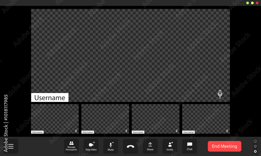 Fototapeta premium Virtual meeting interface with participant names and options for interaction during online discussions