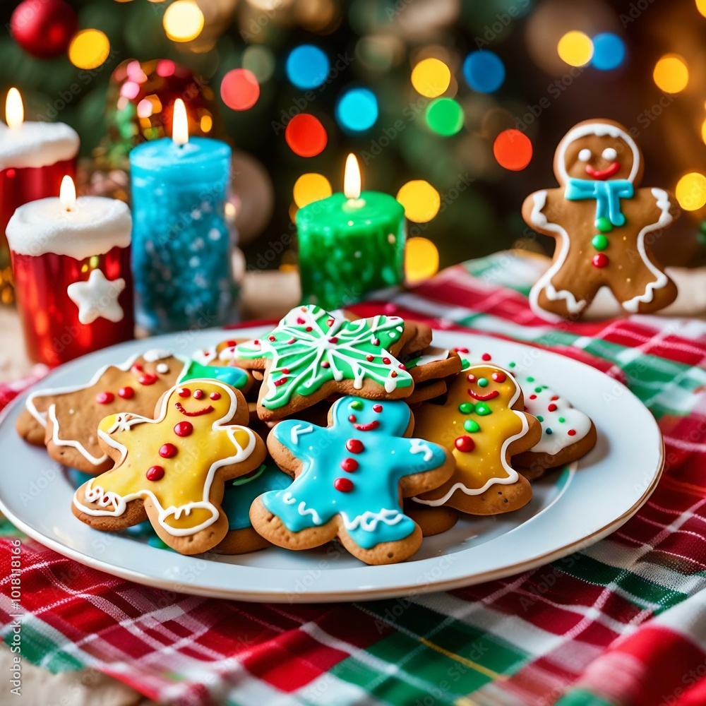 Naklejka premium Christmas cookies and decorations, festive Christmas atmosphere, sweet food