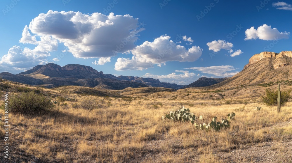 Desert Landscape with Mountains and Clouds