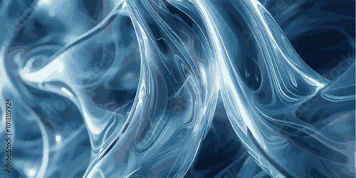 Flowing waves of blue light create an ethereal atmosphere in a serene, dreamlike environment