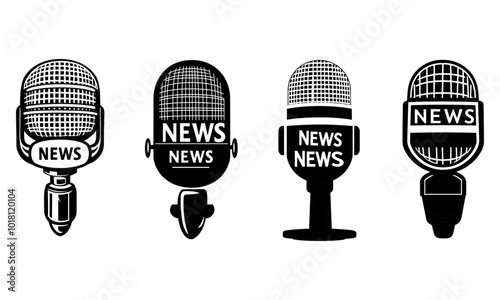 news microphone vector icon set. tv reporter interview mike symbol.