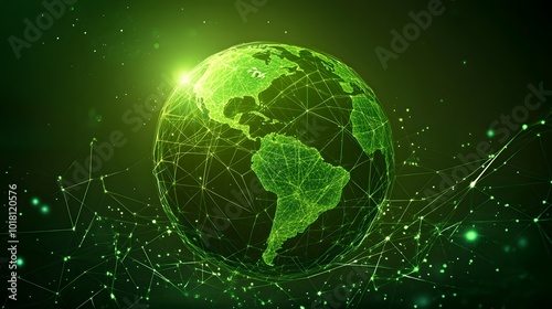 
Map of the planet. Global social network. Future. Vector.Green futuristic background with planet Earth. Internet and technology. Floating Green plexus geometric background.