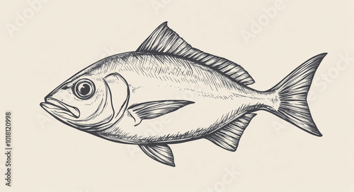 Fish sketch dorado gilt-head bream. Vintage retro print, black white gilt-head bream fish sketch ink pencil style drawing, linear drawing, engrave old school. Sketch artwork dorado fish. Illustration