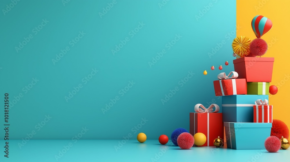 Stacked Gift Boxes and Party Decorations for a Bright New Year and Diwali Celebration Stacked Gift Boxes and Party Decorations for a Bright New Year and Diwali Celebration