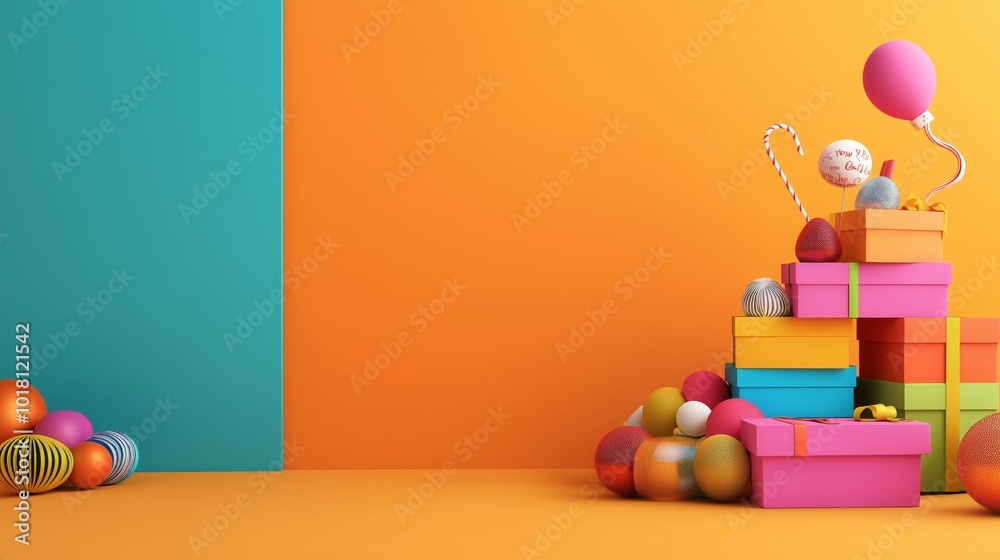 Obraz premium Colorful Gift Boxes and Festive Decorations with Copy Space for Diwali and New Year Greetings
