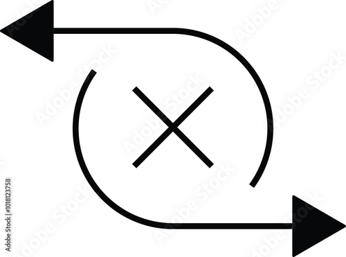 Cross sign wtih the move arrows. Editable Stroke. Web symbol swap cycle. Vector illustration