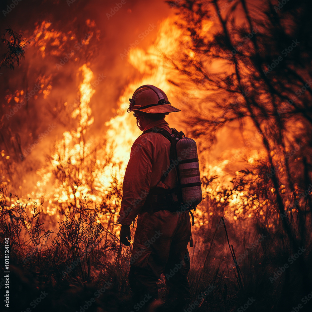 Firefighters fight a forest fire in the forest Firefighters fight a forest fire in the forest