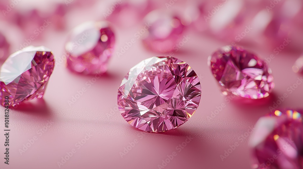 Pink sparkling diamonds on a soft pink background