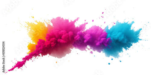 Multicolor powder explosion on White background. Colored cloud. Colorful dust explode. Paint Holi. colorful rainbow Holi paint color powder explosion with bright colors isolated white background.	