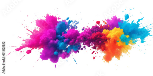 Multicolor powder explosion on White background. Colored cloud. Colorful dust explode. Paint Holi. colorful rainbow Holi paint color powder explosion with bright colors isolated white background.	