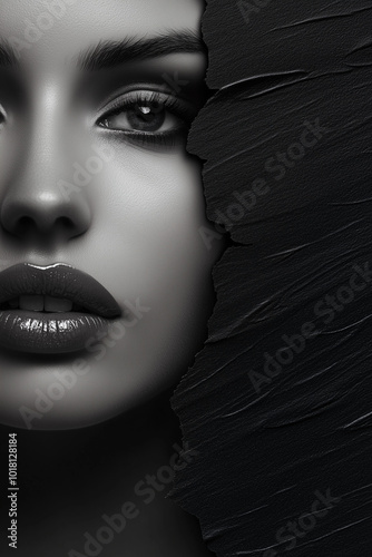 An attractive textured background for advertising a modern beauty clinic of a beautiful middle age woman showing her face 