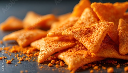 Close-Up of Spicy Snack Chips with Flavorful Seasoning