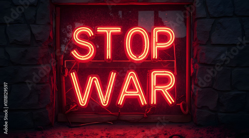 sign saying stop war in neon text