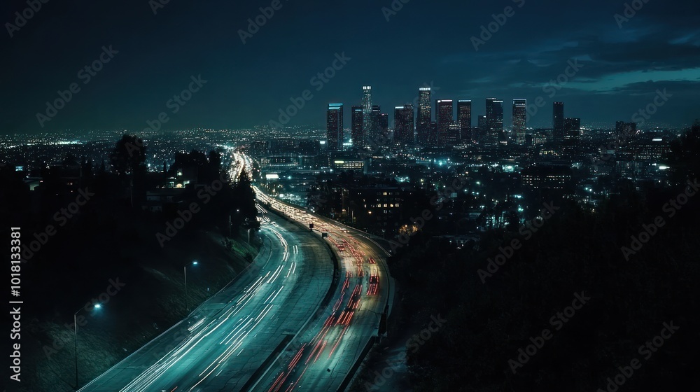 Fototapeta premium Night Cityscape with Highway