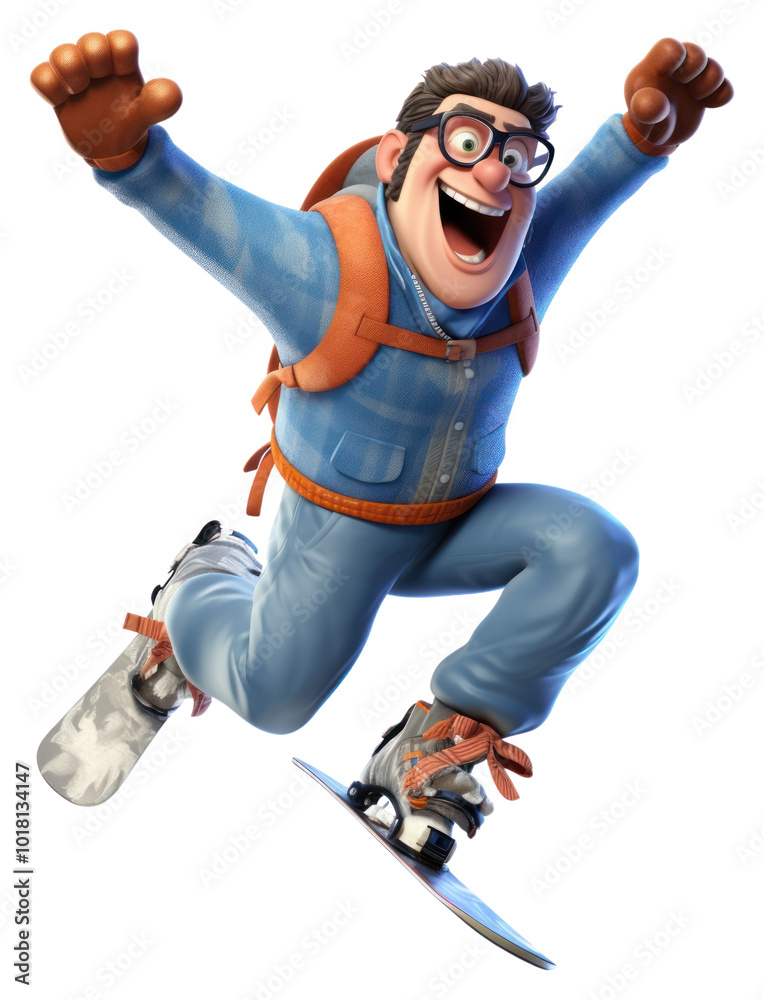 Man play Skiing cartoon adult white background. Man play Skiing cartoon adult white background.