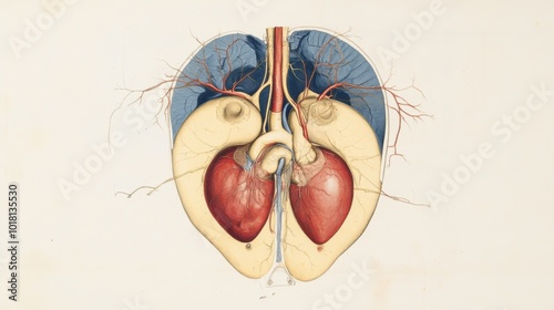 Detailed Anatomical of the Cardiopulmonary System with Heart and Lungs photo