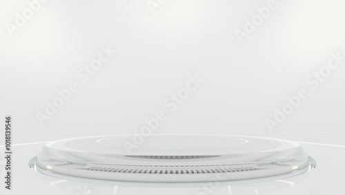 Technology Background. Power podium empty stage or laboratory white room. Sci-fi idea concept. Technological elements innovation background. 3D render.