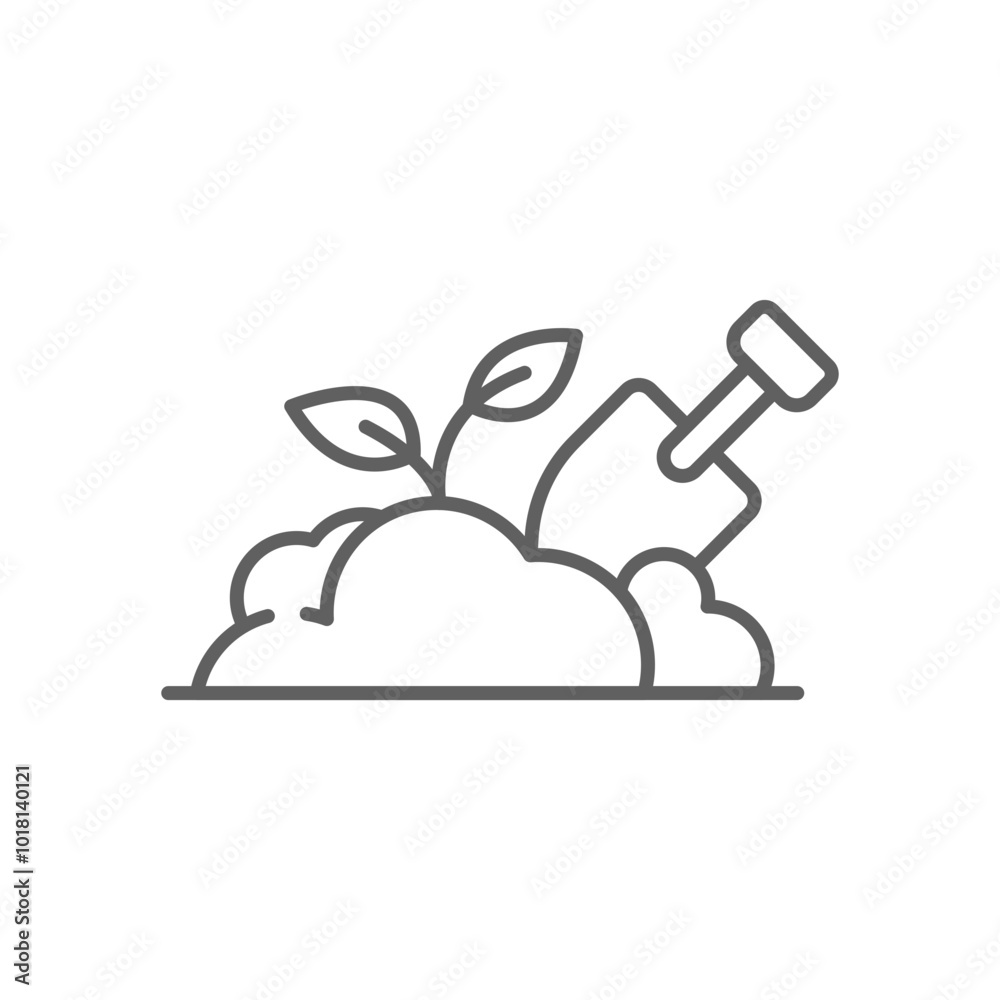 Gardening icon. Simple outline style. Garden, farming, shovel, soil, spade, organic, trowel, dirt, nature, farm, agriculture concept. Thin line symbol. Vector illustration isolated. Editable stroke.